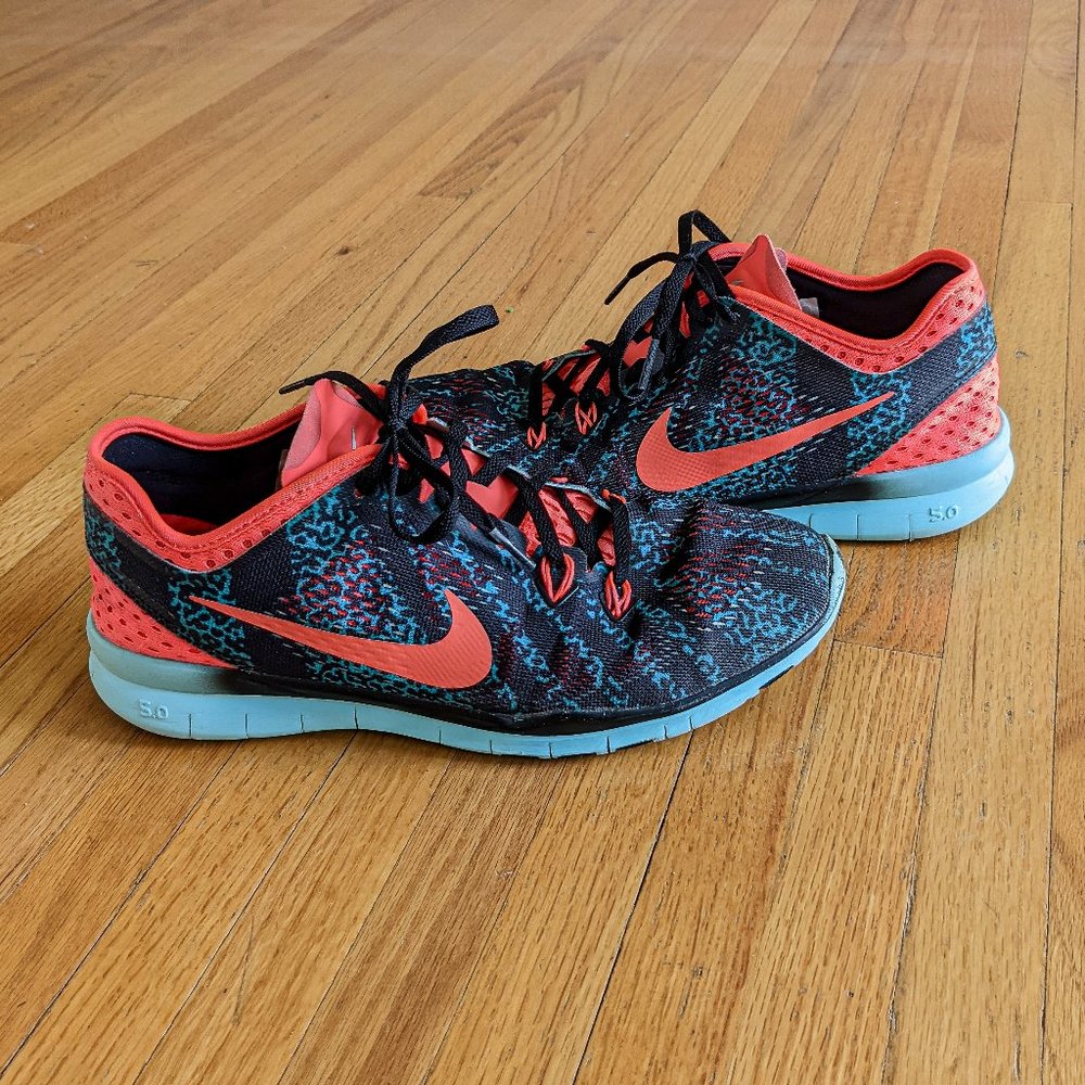 Nike Free TR Fit 5 Running Shoes, Black/Orange/Teal, Size 9